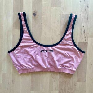 Teddy Fresh Women's Pink & Black Trim 'Send Help' Bralette Sports Bra size Small
